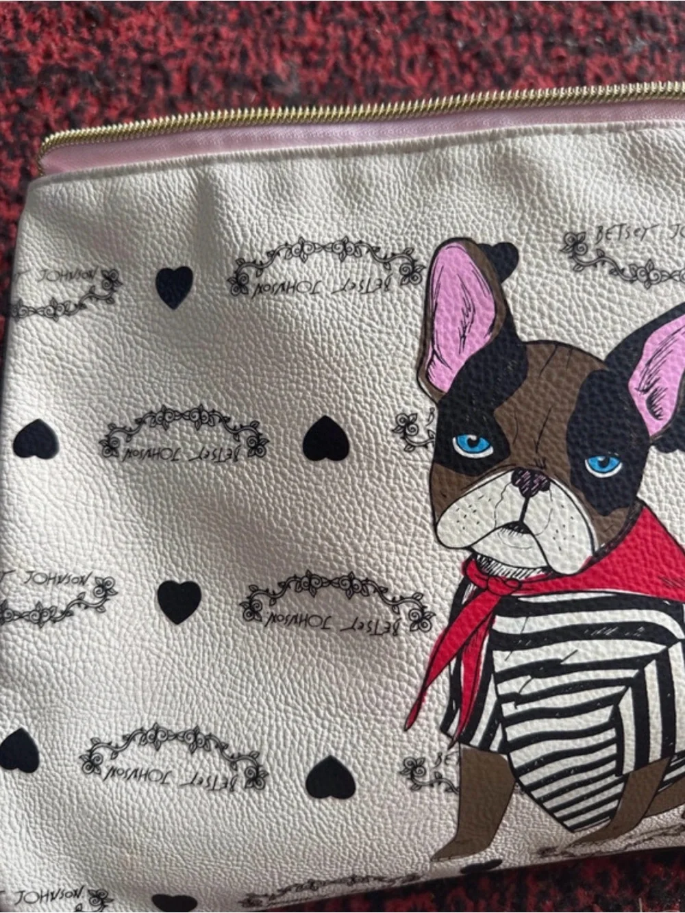 Betsey Johnson French bulldog wristlet zipper pouch